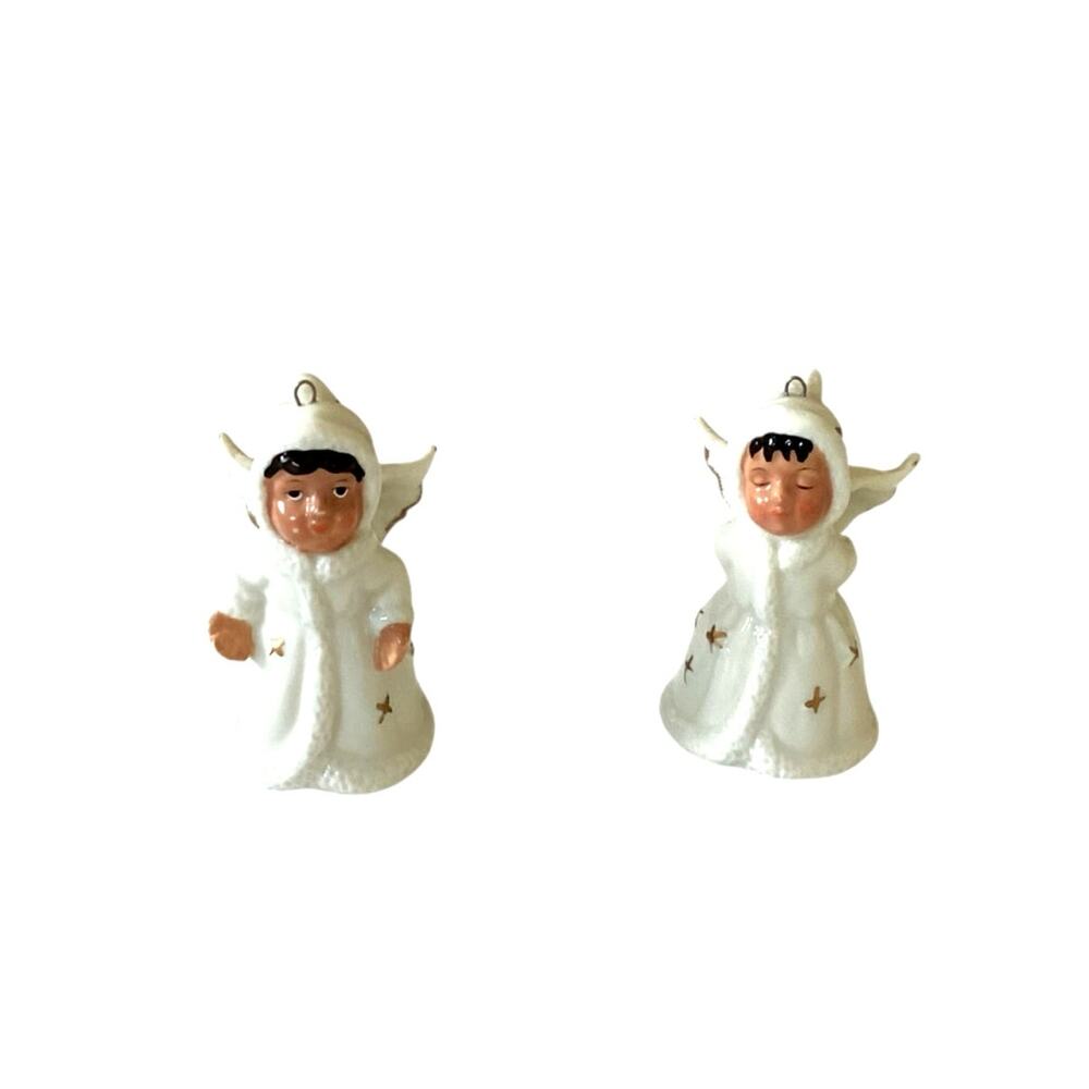 Christmas Angels Bell Ornaments Set of 2 Ceramic Vintage